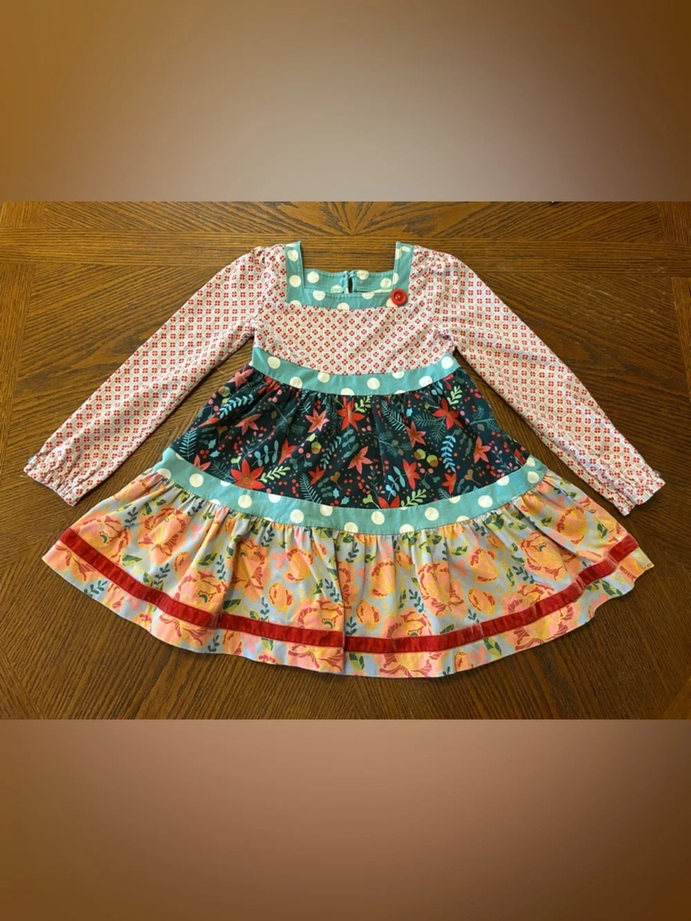 Matilda Jane Tiered Cottagecore Texture Square Neck Toddler Little Girls Dress 6